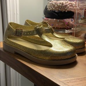 Mini Melissa ‘Mel Kazakova’ Gold Glitter Shoes